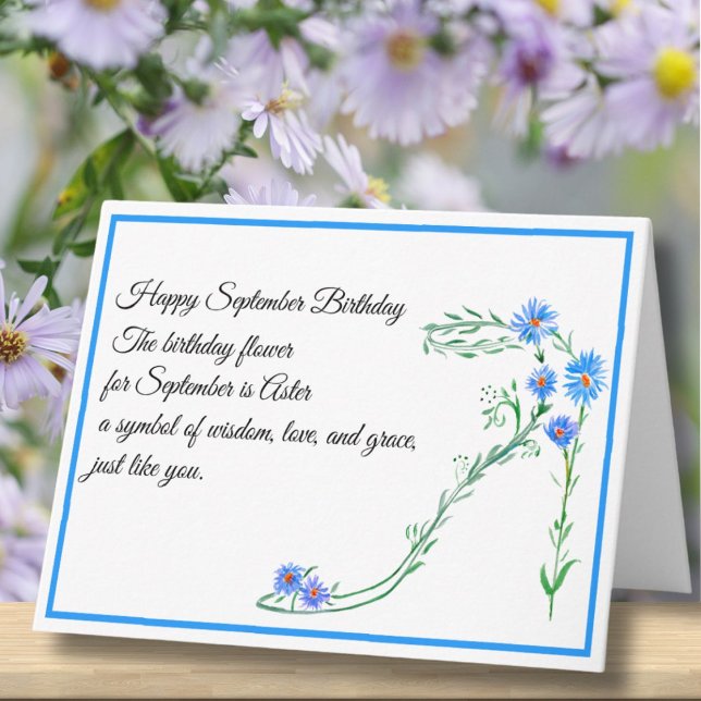 Tarjeta Flor de cumpleaños de septiembre: Aster azul (Subido por el creador)