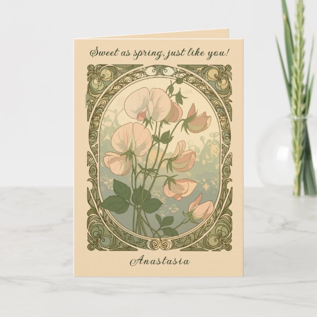 Tarjeta Flor de cumpleaños de Sweet Pea de primavera (Anverso)