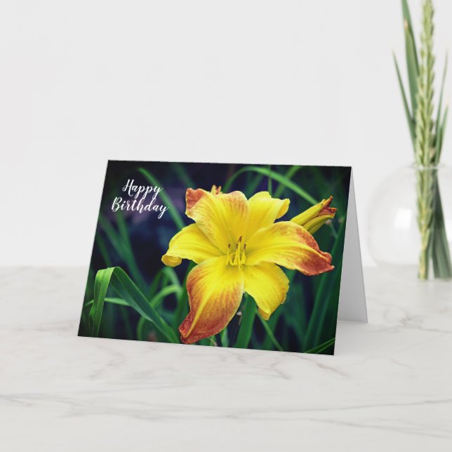 Tarjeta Flor de día de cumpleaños amarilla y naranja (Anverso)