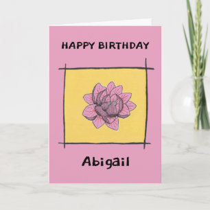 Tarjeta flor de doodle rosa bonito sobre amarillo, persona