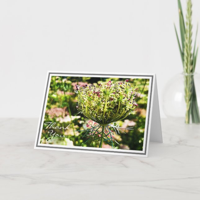 Tarjeta Flor de encaje de la reina Ana envuelta con follaj (Anverso)