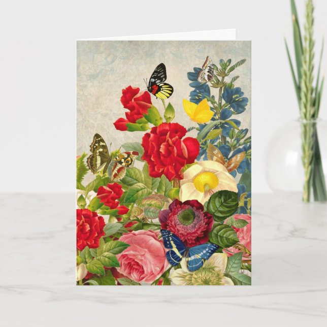 Tarjeta Flor de época Bouquet con mariposas (Anverso)