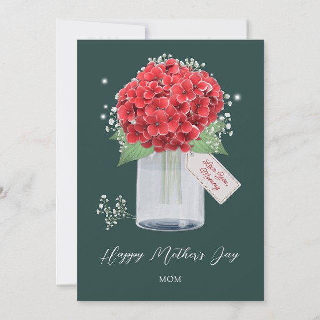 Tarjeta Flor de hidrangea roja rusa feliz día de la madre (Anverso)