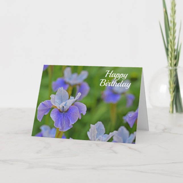 Tarjeta Flor de Iris Azul Feliz Cumpleaños Elegante (Anverso)