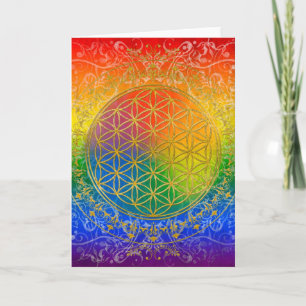 Tarjeta Flor de la vida - oro del arco iris del ornamento