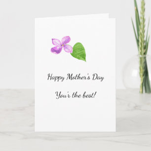 Tarjeta Flor de lila rosa única y acuarela de hoja