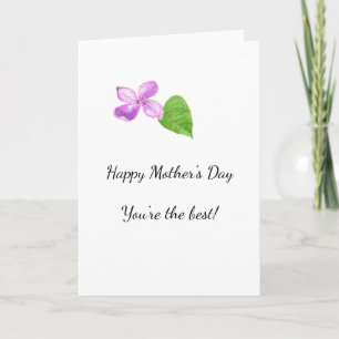 Tarjeta Flor de lila rosa única y acuarela de hoja