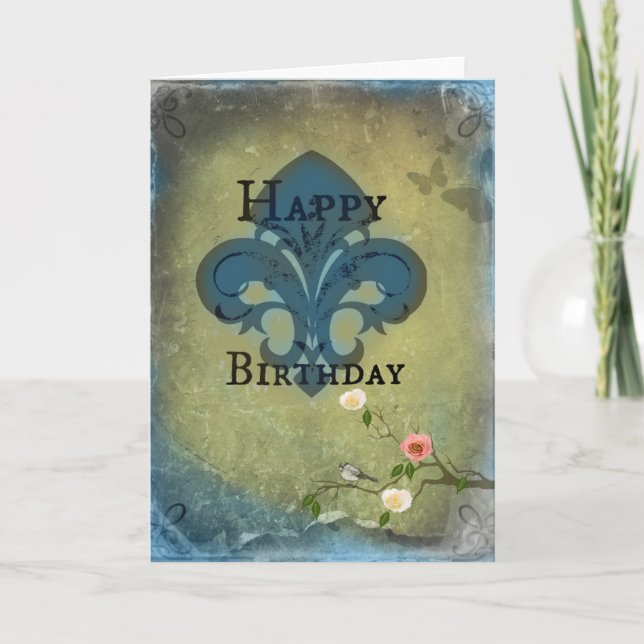 Tarjeta Flor de lis del cumpleaños (Anverso)