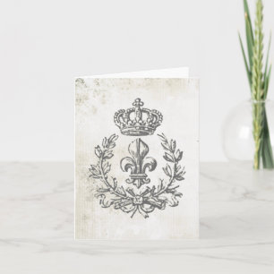 Tarjeta Flor de lis y Corona-notecard del vintage