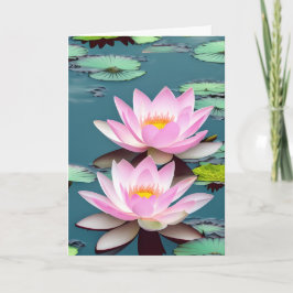 Tarjeta Flor De Lotus Rosa Y Blanco Flotando Sobre Un Esta