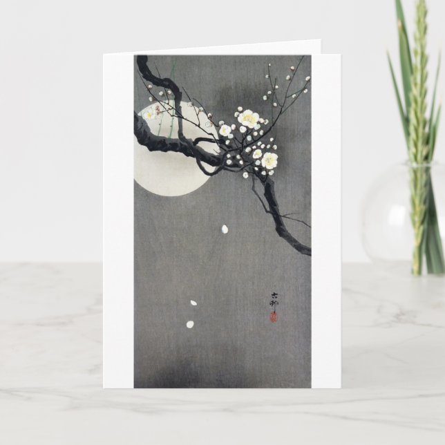 Tarjeta Flor de luna llena y ciruela blanca, Ohara Koson (Anverso)