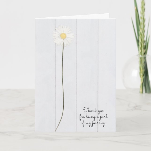 Tarjeta flor de margarita en madera blanca por gracias a u (Anverso)