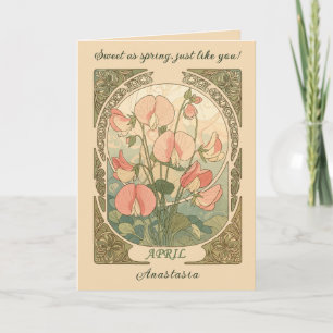 Tarjeta Flor de Mes de Cumpleaños Sweet Pea en Flor