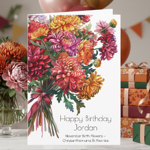 Tarjeta Flor de nacimiento de Crisantemo de cumpleaños de