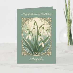 Tarjeta Flor de nacimiento de enero Flores de snowdrop bla