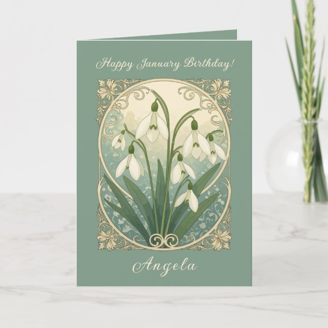 Tarjeta Flor de nacimiento de enero Flores de snowdrop bla (Anverso)