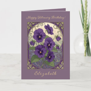 Tarjeta Flor de nacimiento de febrero Viola Flores Art Nou