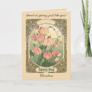 Tarjeta Flor de nacimiento de guisante dulce estilizada