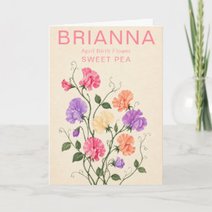Tarjeta Flor de Nacimiento de Guisante Dulce Personalizada