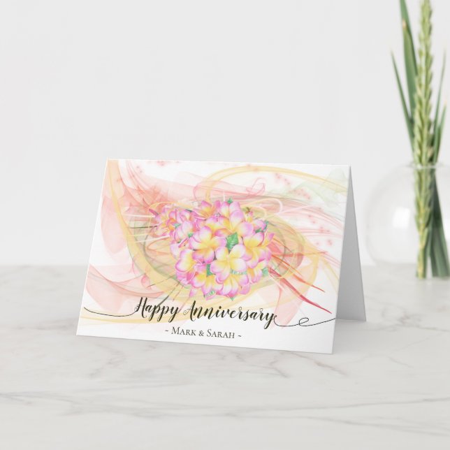 Tarjeta Flor de Plumeria exótica caligrafía artística abst (Anverso)
