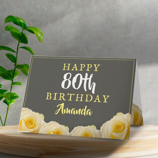 Tarjeta Flor de Rosa Amarilla Floral Cumpleaños 80 (Subido por el creador)