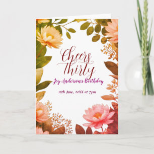 Tarjeta flor de rosa vintage eucalipto verde cumpleaños 30