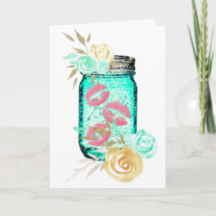 Tarjeta Flor de tarro mason y beso de mariposa lindo rústi