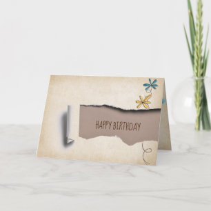 Tarjeta flor del cumpleaños con el papel rasgado