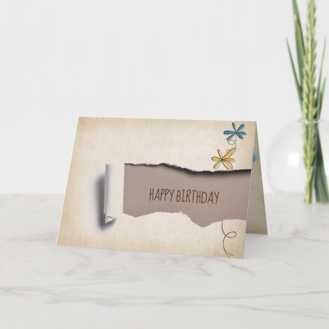 Tarjeta flor del cumpleaños con el papel rasgado (Anverso)