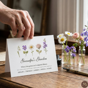 Tarjeta Flor del Mes de Nacimiento Abuelo Jardín Nietos