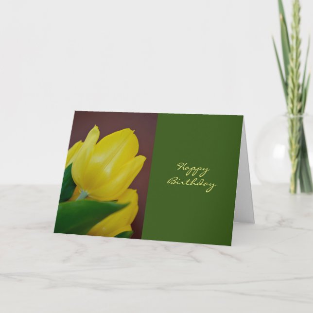 Tarjeta Flor del tulipán del amarillo del feliz cumpleaños (Anverso)