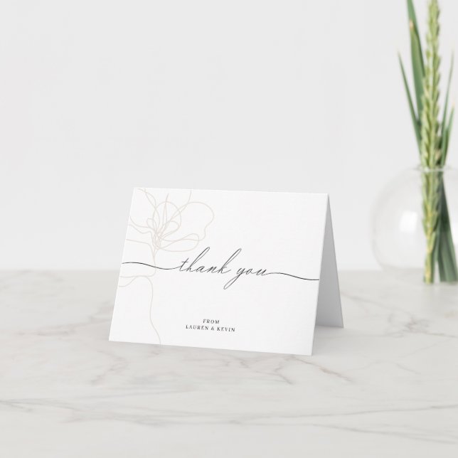 Tarjeta Flor dibujada a mano ilustrada gracias doblado (Anverso)
