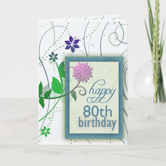 Tarjeta Flor divertida feliz 80 cumpleaños (Anverso)