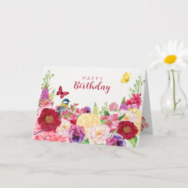 Tarjeta Flor en floración pájaro mariposa