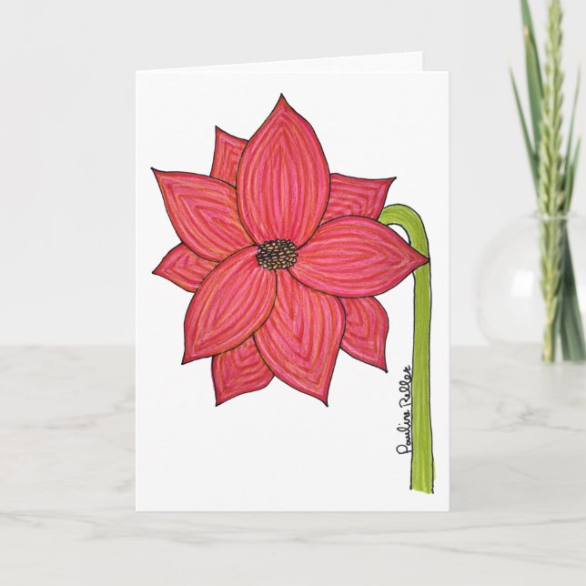 Tarjeta Flor Estrella Roja en Blanco (Anverso)