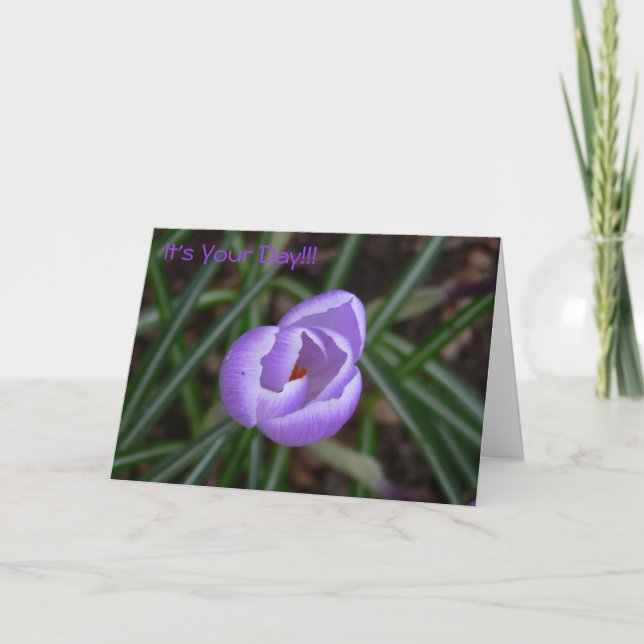 Tarjeta Flor feliz del Cumpleaños-azafrán (Anverso)