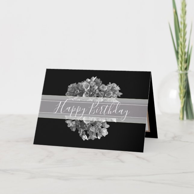 Tarjeta Flor Floral Hydrangea Bouquet Plata Cumpleaños (Anverso)