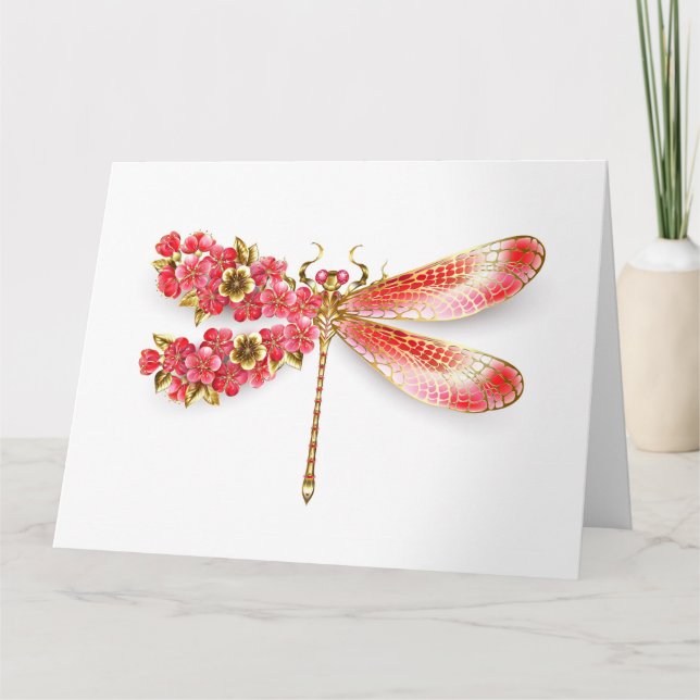 Tarjeta Flor libélula con sakura de joyas (Anverso)