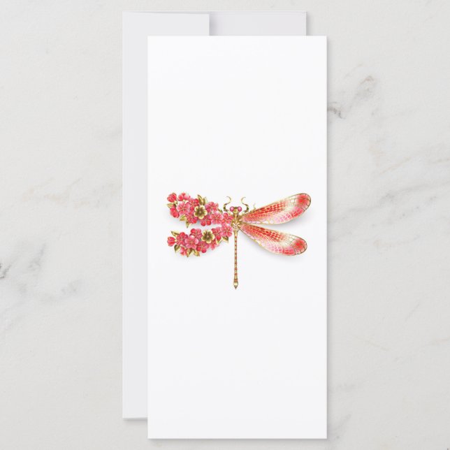 Tarjeta Flor libélula con sakura de joyas (Anverso)