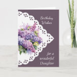 Tarjeta Flor Lilac Bouquet Daughter Birday Card<br><div class="desc">Vintage Lilac Flower Bouquet para tu hija Cumpleaños en el versículo interior incluye Que te duelan con el amor y la alegría de Dios en tu día especial y todos los días</div>