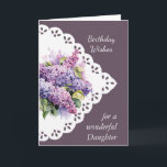 Tarjeta Flor Lilac Bouquet Daughter Birday Card<br><div class="desc">Vintage Lilac Flower Bouquet para tu hija Cumpleaños en el versículo interior incluye Que te duelan con el amor y la alegría de Dios en tu día especial y todos los días</div>