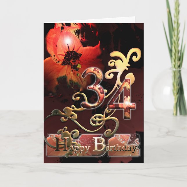 Tarjeta Flor Lilly Dream Feliz 34 cumpleaños floral (Anverso)