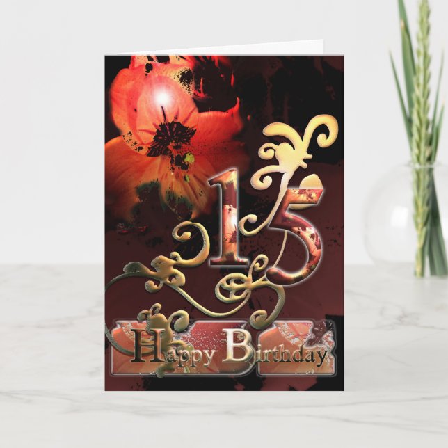 Tarjeta Flor Lilly Dream Happy 15th Birthday ornate Card (Anverso)