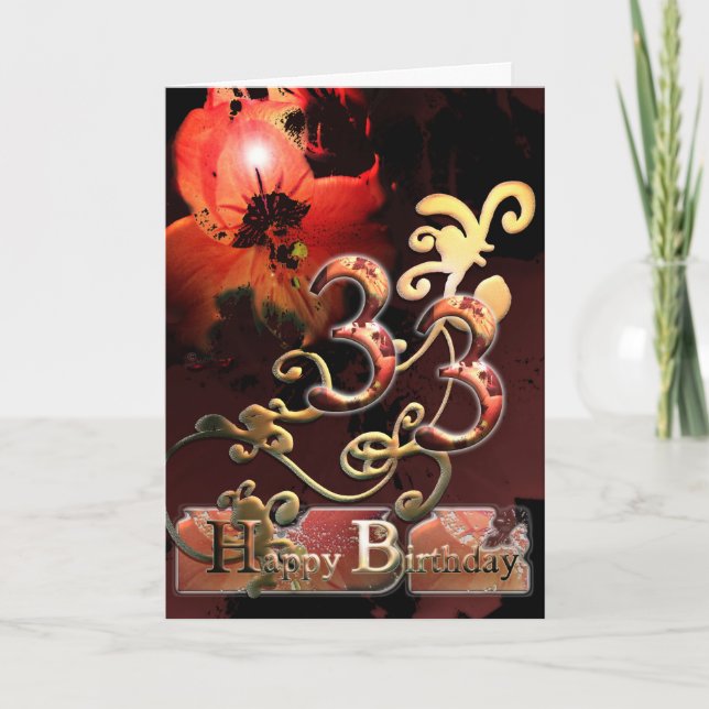 Tarjeta Flor Lilly Dream Happy 33 Cumpleaños ornado (Anverso)