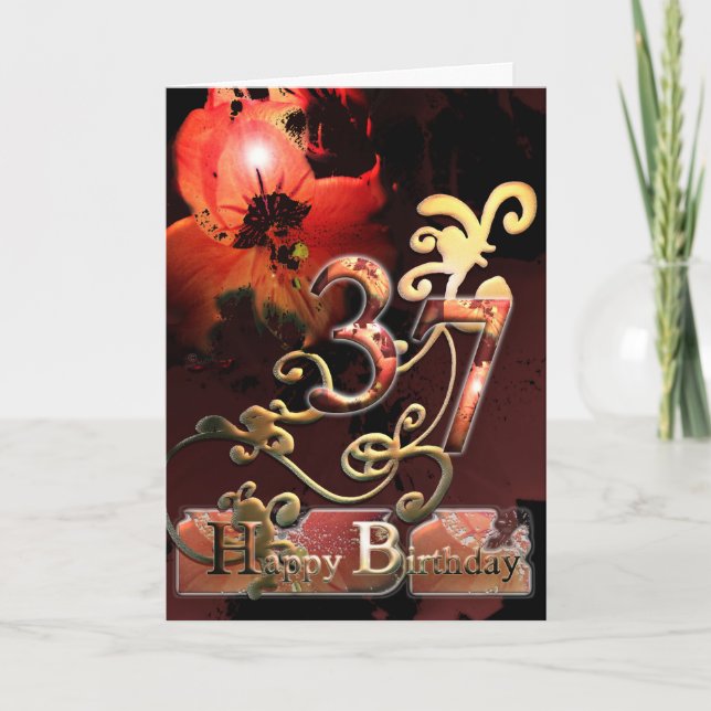 Tarjeta Flor Lilly Dream Happy 37 Cumpleaños ornado (Anverso)