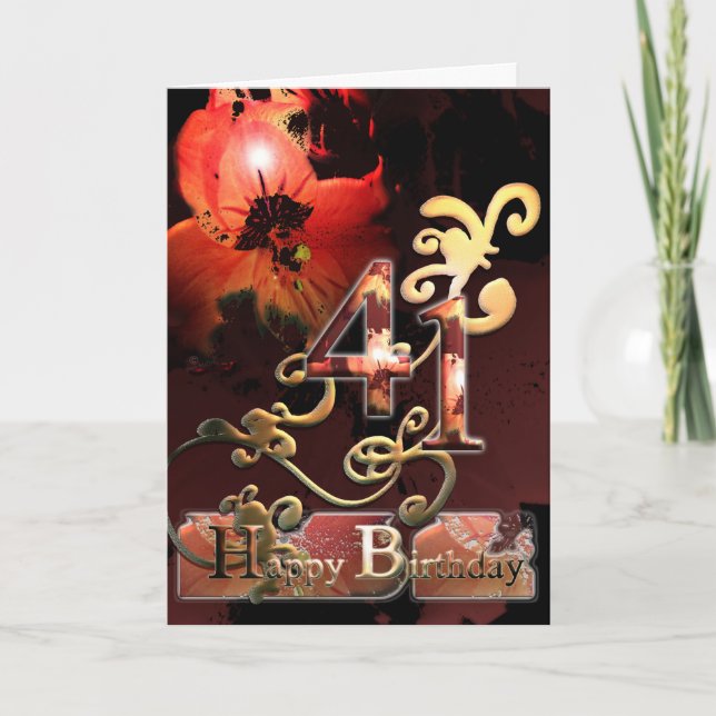 Tarjeta Flor Lilly Dream Happy 41 Cumpleaños ornado (Anverso)