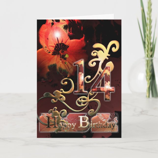 Tarjeta Flor Lily Dream Happy 14th Birthday ornate Card (Anverso)