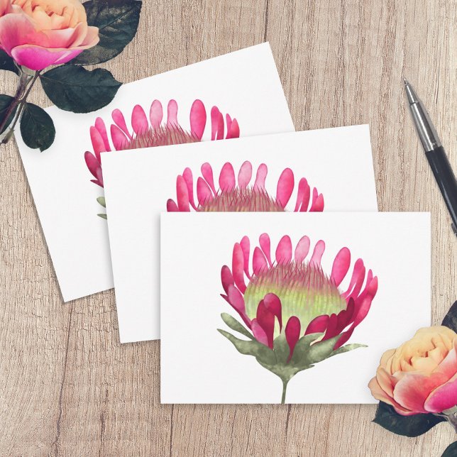 Tarjeta Flor Magenta Rosa King Protea (pink magenta king protea flower blank simple thank you note card original painted flower )