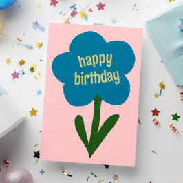 Tarjeta Flor moderna suave azul y rosa Feliz cumpleaños