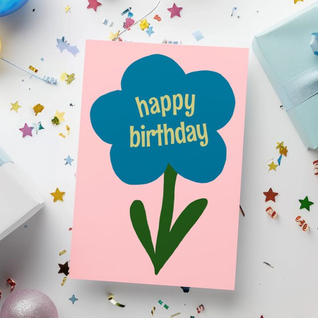 Tarjeta Flor moderna suave azul y rosa Feliz cumpleaños (Subido por el creador)